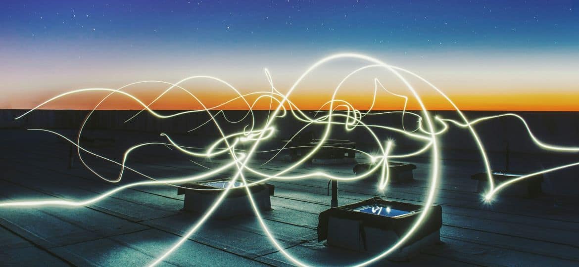 Long exposure photography of a moving light at night